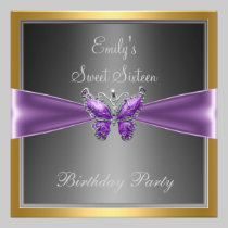 Sweet Sixteen 16  Purple Butterfly 2 invitations
