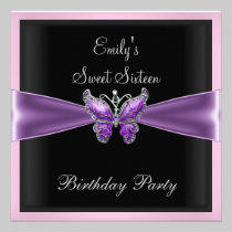 Sweet Sixteen 16  Purple Butterfly black 1 invitations