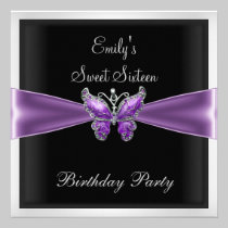 Sweet Sixteen 16  Purple Butterfly black 1 invitations