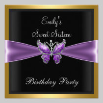 Sweet Sixteen 16  Purple Butterfly black invitations