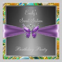 Sweet Sixteen 16  Purple Butterfly invitations