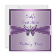 Sweet Sixteen 16 Purple Mauve Butterfly Birthday invitation
