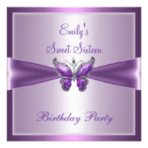 Sweet Sixteen 16 Purple Mauve Butterfly Birthday Invitations