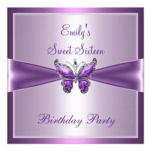 Sweet Sixteen 16 Purple Mauve Butterfly Birthday Invitations
