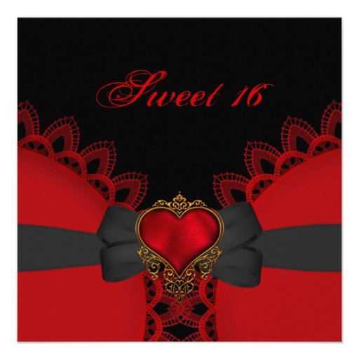 Sweet Sixteen 16 Red Black Lace Heart Gothic Invites