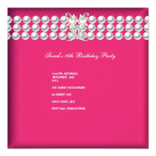 Sweet Sixteen 16 Tiara Pink Silver White Pearl Custom Announcement