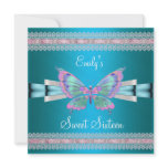 Sweet Sixteen 16 White Teal Blue Pink Butterfly Custom Invitation