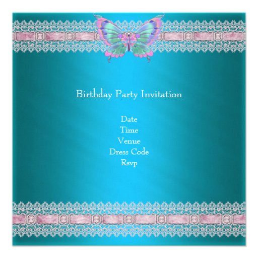 Sweet Sixteen 16 White Teal Blue Pink Butterfly Custom Invitation