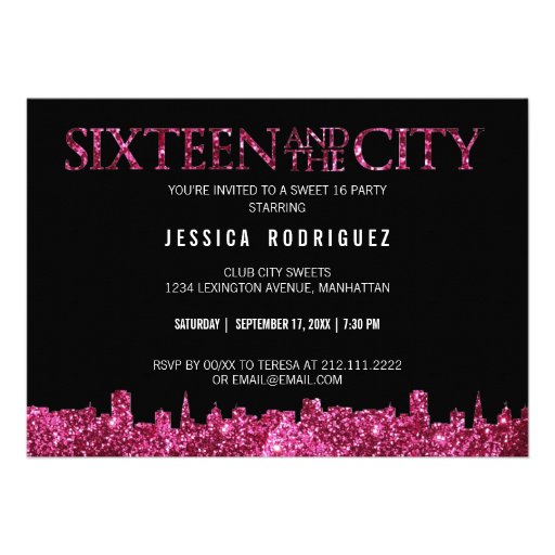 Sweet Sixteen and The City Sweet 16 Birthday Party Personalized Invitations (front side)