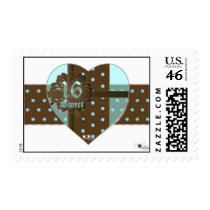 Sweet Sixteen Banded Heart Gifted Postage-Cust. stamps