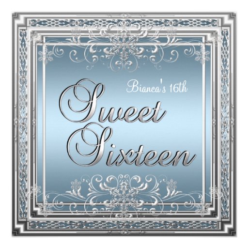Sweet Sixteen Birthday Blue Silver Teen Girl 2 Personalized Announcement