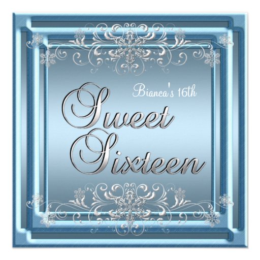 Sweet Sixteen Birthday Blue Silver Teen Girl Personalized Announcement