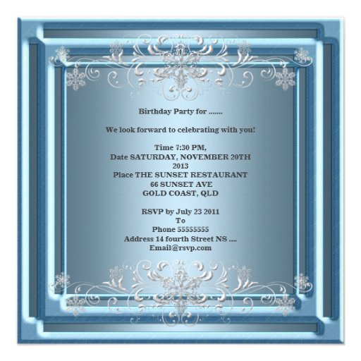 Sweet Sixteen Birthday Blue Silver Teen Girl Personalized Announcement