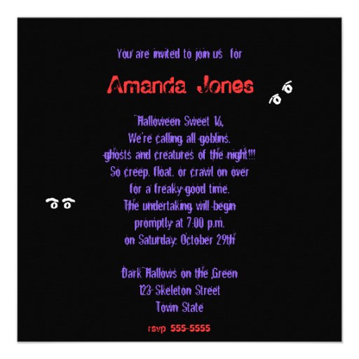 Sweet Sixteen Birthday Invitation, Halloween