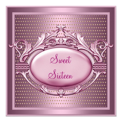 Sweet Sixteen Birthday Party Satin Pink Dots Announcement