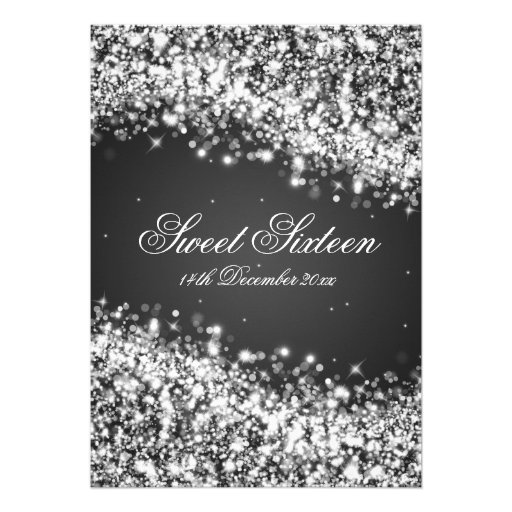 Sweet Sixteen Birthday Party Sparkling Wave Black Personalized Invites