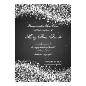 Sweet Sixteen Birthday Party Sparkling Wave Black Personalized Invites