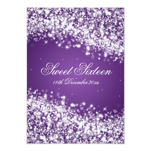 Sweet Sixteen Birthday Party Sparkling Wave Purple Announcements