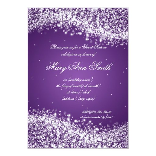 Sweet Sixteen Birthday Party Sparkling Wave Purple Announcements (front side)