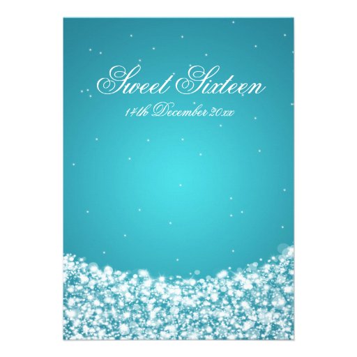 Sweet Sixteen Birthday Star Sparkle Turquoise Announcement