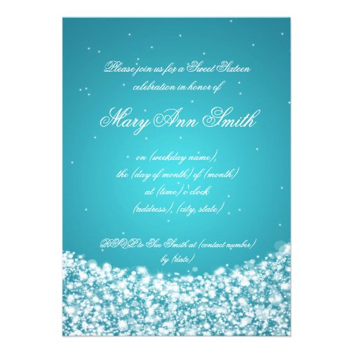 Sweet Sixteen Birthday Star Sparkle Turquoise Announcement