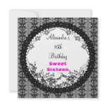 Sweet Sixteen Black Lace Floral Frame White invitations