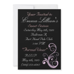 sweet sixteen,black,pink,white,chic,invatation invitations