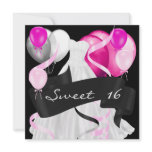 Sweet Sixteen Black Pink White Dress Balloons invitations