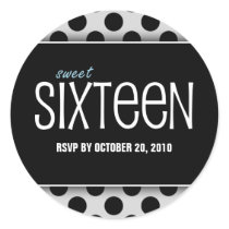 Sweet Sixteen Black & Silver RSVP Envelope Seals Sticker
