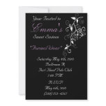 sweet sixteen,black,white,purple,chic,classy,cute invitations