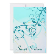 Sweet Sixteen Blue Swirls 16th Party Invitations invitation