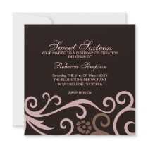 Sweet Sixteen Brown & Cream Swirl Birthday Invite