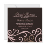 Sweet Sixteen Brown & Cream Swirl Birthday Invite invitations