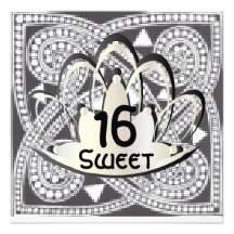 Sweet Sixteen Celtic Black White Invitation Card