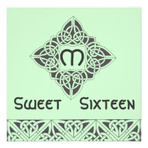 Sweet Sixteen Celtic Green Black Invitation Card