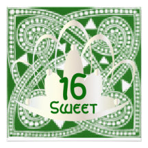 Sweet Sixteen Celtic Green White Invitation Card