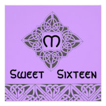 Sweet Sixteen Celtic Purple Black Invitation Card