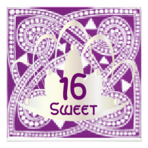 Sweet Sixteen Celtic Purple White Invitation Card
