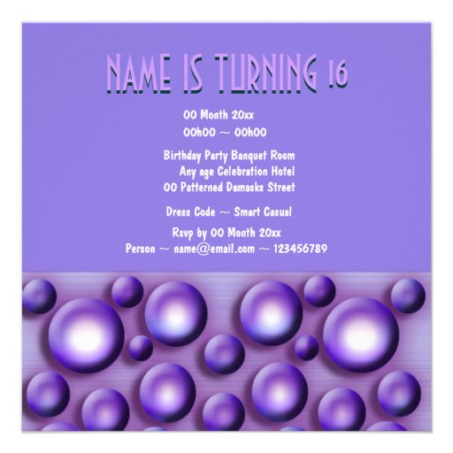 "Sweet sixteen" elegant purple "polka dots" Personalized Invite