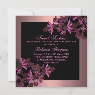 Sweet Sixteen Floral Pink Birthday Invitation