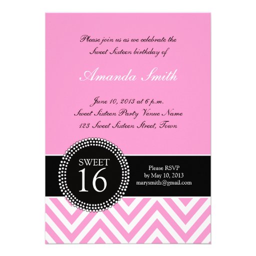 SWEET SIXTEEN GIRLY PINK CHEVRON PATTERN INVITATIONS