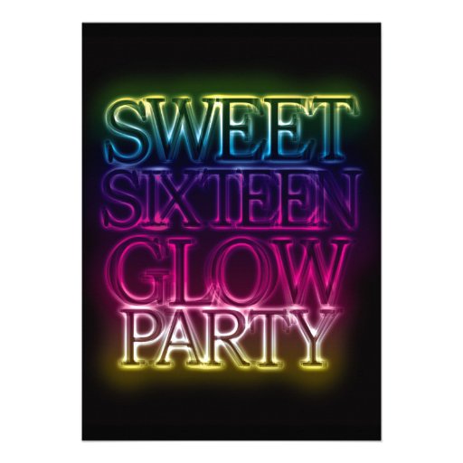 Sweet Sixteen GLOW PARTY Glow in the Dark Custom Invites (front side)