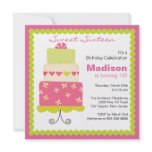 Sweet Sixteen Green & Pink Cake Birthday Invite