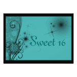 Sweet Sixteen Invitation Aqua and Black