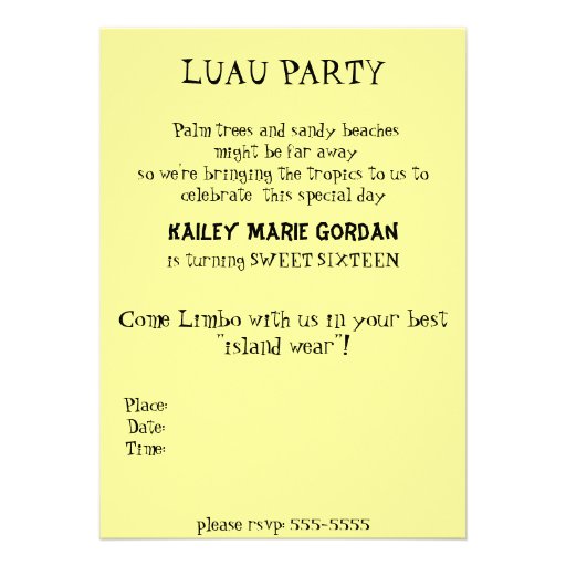 Sweet Sixteen Invitation Hawaiian Luau