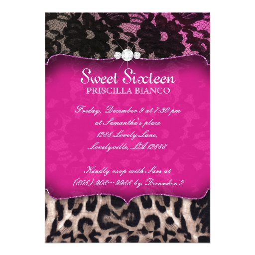 Sweet Sixteen Leopard Lace Invitation Pink Brown