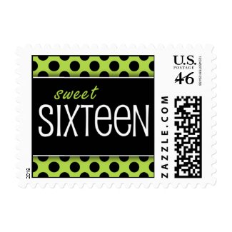 Sweet Sixteen Lime & Black Dots Postage Stamps stamp