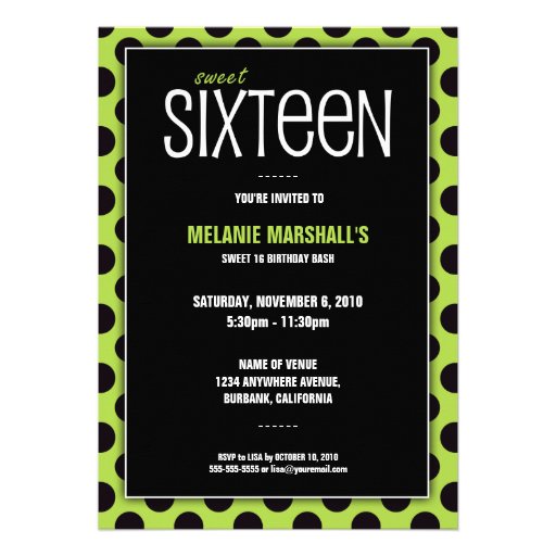 Sweet Sixteen Lime & Black | Party Invitations