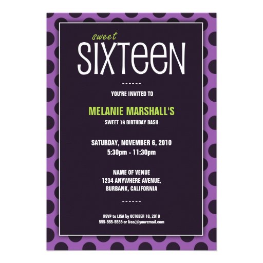 Sweet Sixteen Lime & Purple | Party Invitations