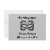 "Sweet Sixteen Masquerade Ball" Blue/Gray Mask [a] Invitation